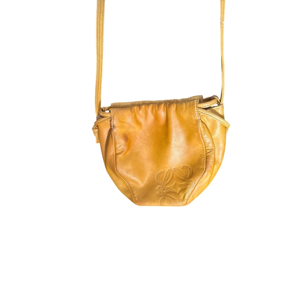 LOEWE Flamenco Mini Drawstring Crossbody Bag Gold Nappa Leather Anagram Embossed